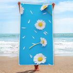 White Daisy Flower Print Beach Towel