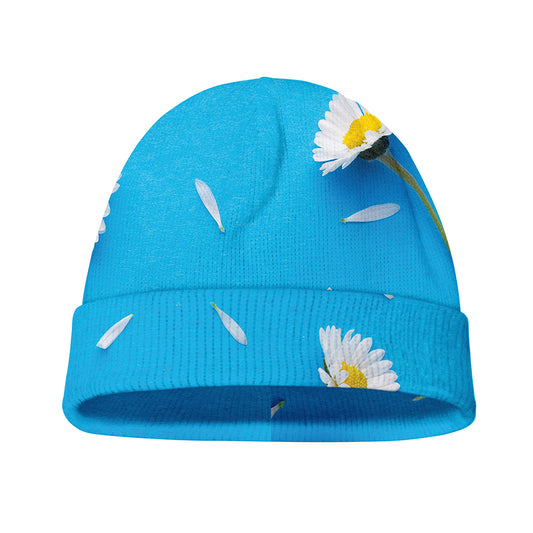 White Daisy Flower Print Beanie