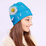 White Daisy Flower Print Beanie