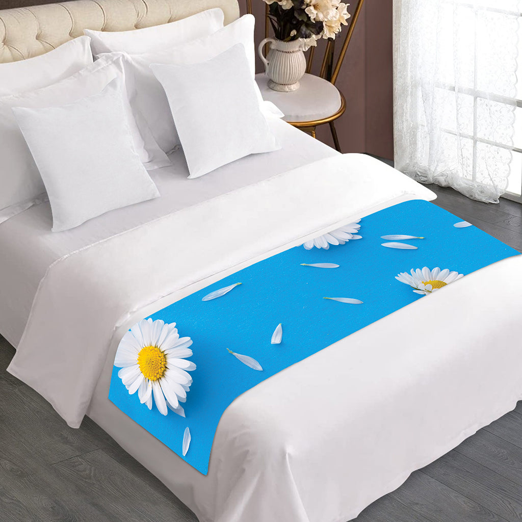 White Daisy Flower Print Bed Runner