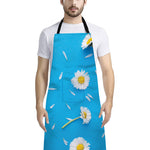 White Daisy Flower Print Bib Apron With Pocket