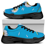 White Daisy Flower Print Black Chunky Shoes