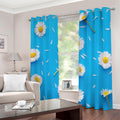 White Daisy Flower Print Dimout Grommet Curtains