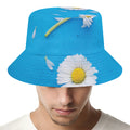 White Daisy Flower Print Bucket Hat