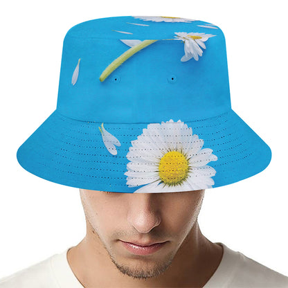 White Daisy Flower Print Bucket Hat