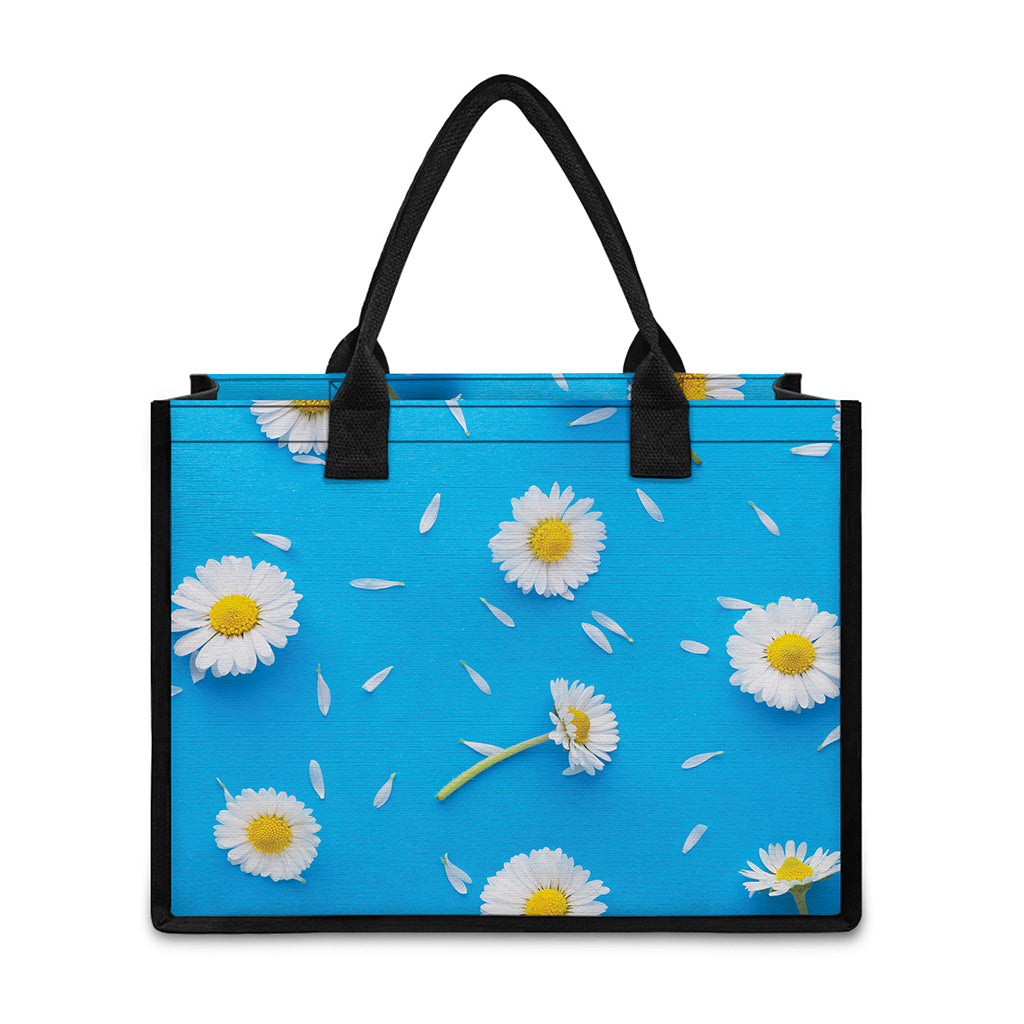 White Daisy Flower Print Canvas Tote Bag