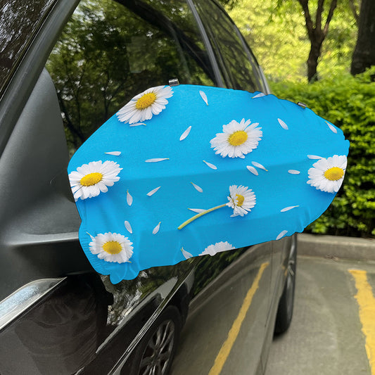 White Daisy Flower Print Car Side Mirror Covers