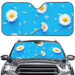 White Daisy Flower Print Car Windshield Sun Shade