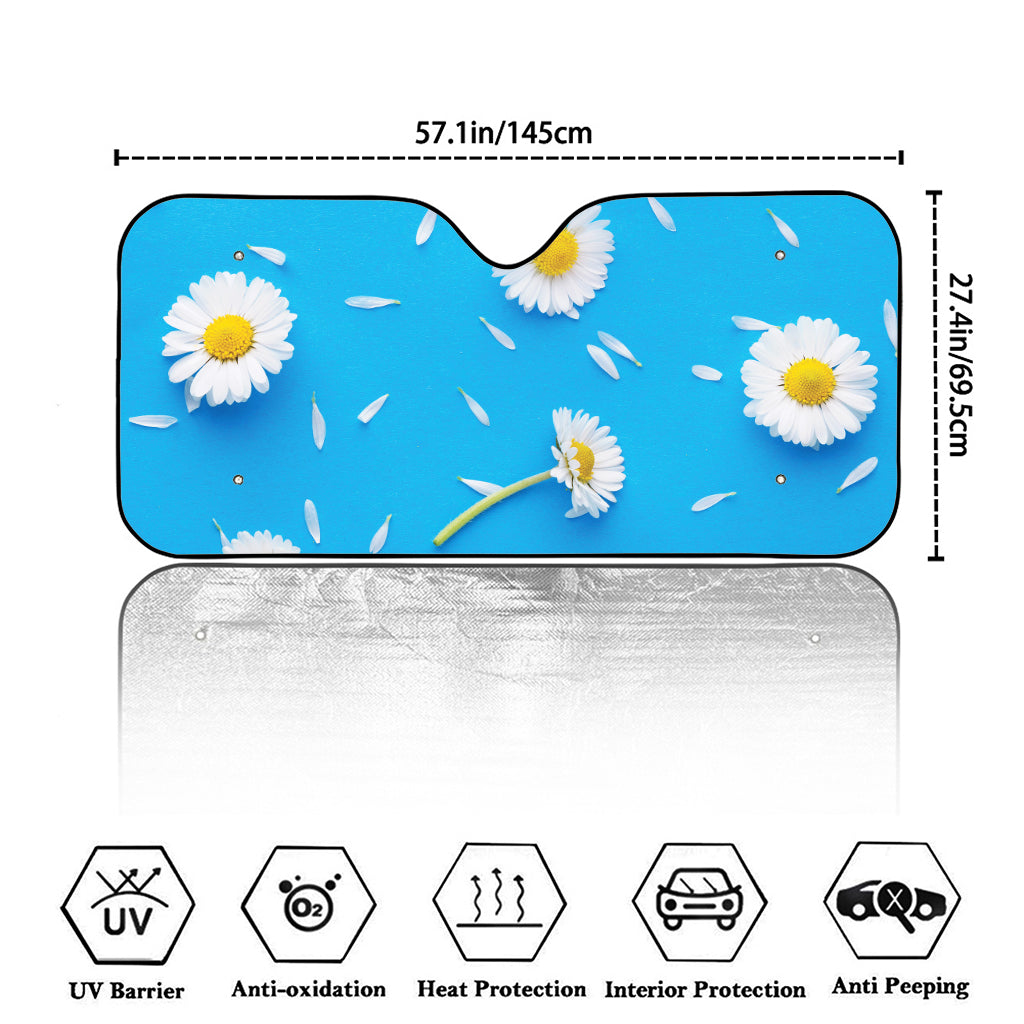 White Daisy Flower Print Car Windshield Sun Shade