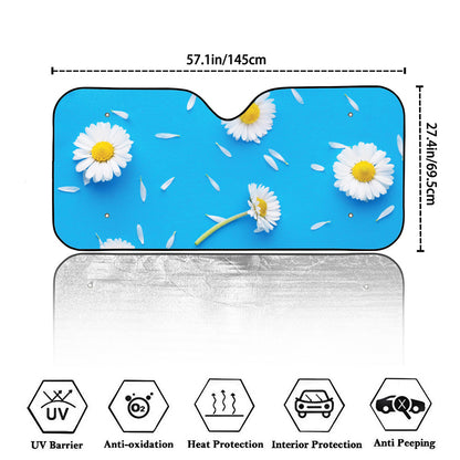 White Daisy Flower Print Car Windshield Sun Shade