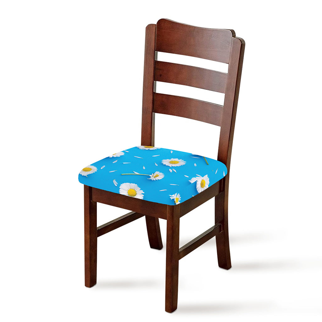 White Daisy Flower Print Chair Cushion Cover
