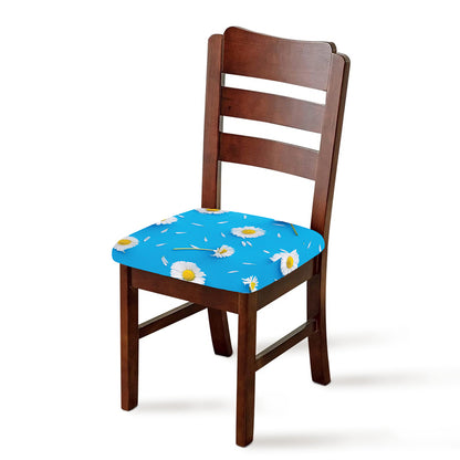 White Daisy Flower Print Chair Cushion Cover