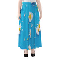 White Daisy Flower Print Chiffon Maxi Skirt