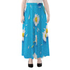 White Daisy Flower Print Chiffon Maxi Skirt