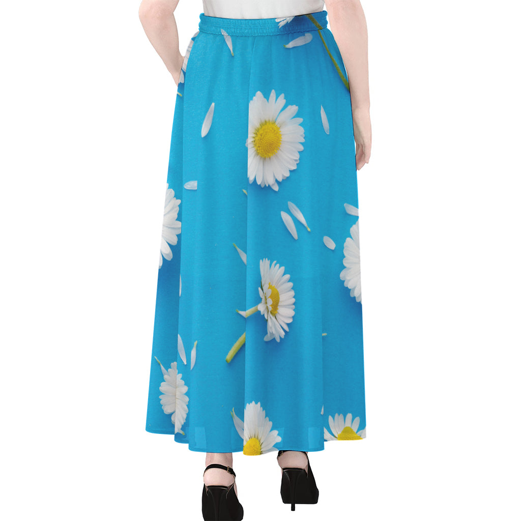 White Daisy Flower Print Chiffon Maxi Skirt