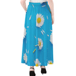 White Daisy Flower Print Chiffon Maxi Skirt