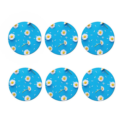 White Daisy Flower Print Coaster Set