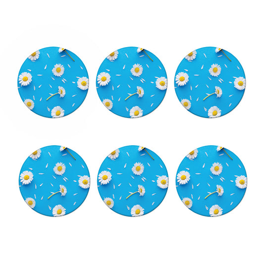 White Daisy Flower Print Coaster Set