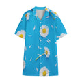 White Daisy Flower Print Cotton Hawaiian Shirt