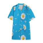 White Daisy Flower Print Cotton Hawaiian Shirt