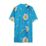 White Daisy Flower Print Cotton Hawaiian Shirt