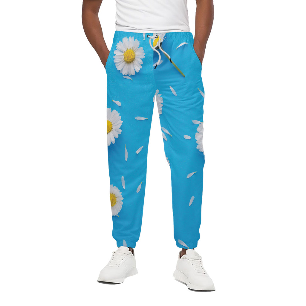 White Daisy Flower Print Cotton Pants