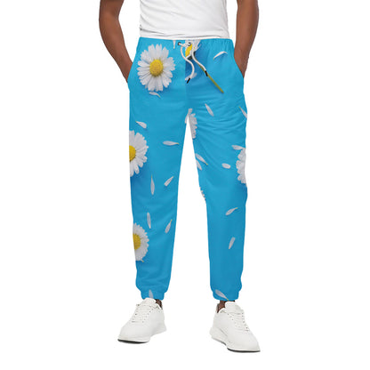 White Daisy Flower Print Cotton Pants