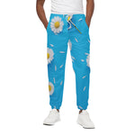 White Daisy Flower Print Cotton Pants