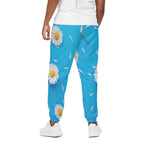 White Daisy Flower Print Cotton Pants