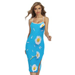 White Daisy Flower Print Cross Back Cami Dress