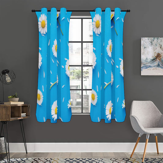 White Daisy Flower Print Curtain