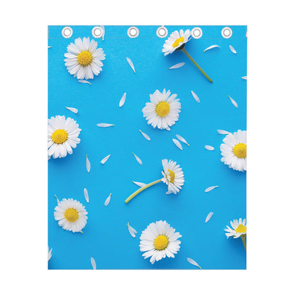 White Daisy Flower Print Curtain