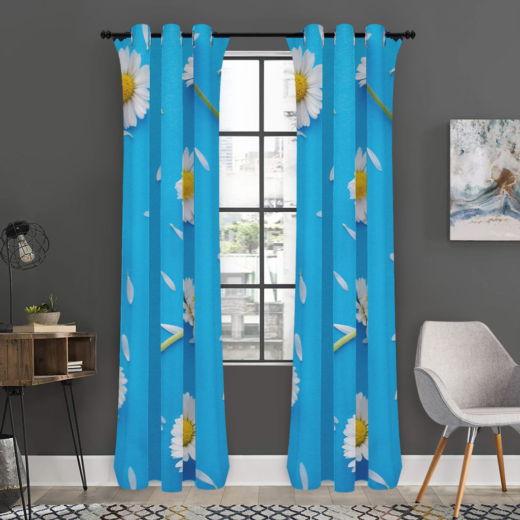 White Daisy Flower Print Curtain