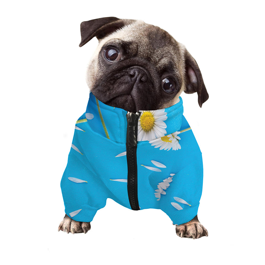 White Daisy Flower Print Dog Zip Up Jacket