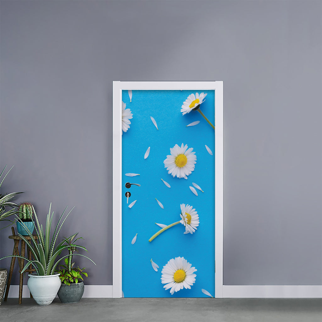 White Daisy Flower Print Door Sticker