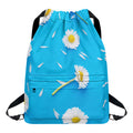 White Daisy Flower Print Drawstring Backpack