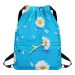 White Daisy Flower Print Drawstring Backpack