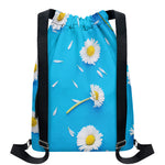 White Daisy Flower Print Drawstring Backpack