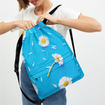 White Daisy Flower Print Drawstring Backpack
