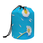 White Daisy Flower Print Drawstring Makeup Bag