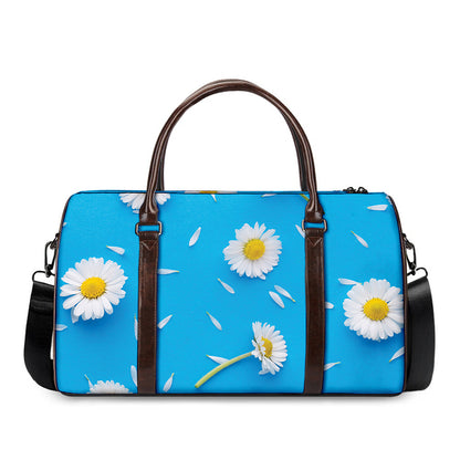 White Daisy Flower Print Duffle Bag