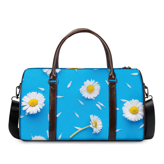 White Daisy Flower Print Duffle Bag