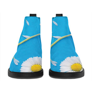 White Daisy Flower Print Flat Ankle Boots