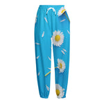 White Daisy Flower Print Fleece Lined Knit Pants