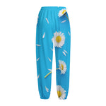 White Daisy Flower Print Fleece Lined Knit Pants