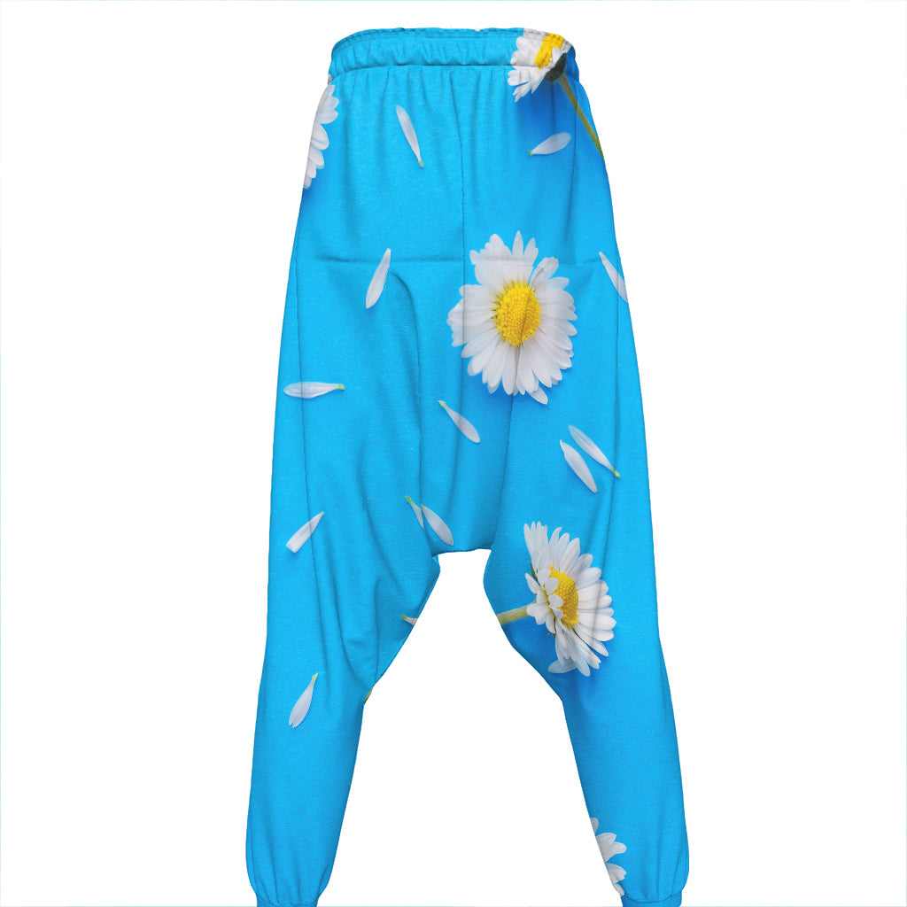 White Daisy Flower Print Hammer Pants
