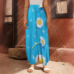 White Daisy Flower Print Harem Pants
