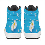 White Daisy Flower Print High Top Leather Sneakers