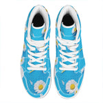 White Daisy Flower Print High Top Leather Sneakers