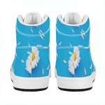 White Daisy Flower Print High Top Leather Sneakers